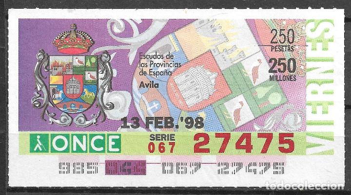 Cupones ONCE: ONCE,ESCUDOS,AVILA,13/02/1998. - Foto 1