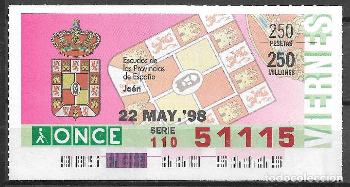 Cupones ONCE: ONCE,ESCUDOS,JAEN,22/05/1998. - Foto 1