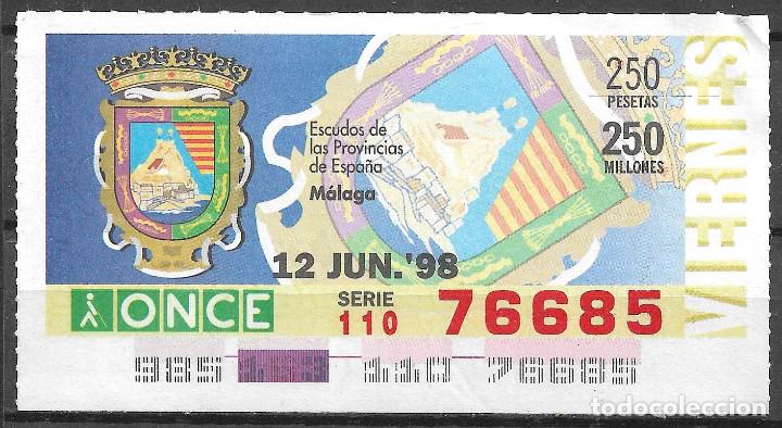 Cupones ONCE: ONCE,ESCUDOS,MALAGA,12/06/1998. - Foto 1
