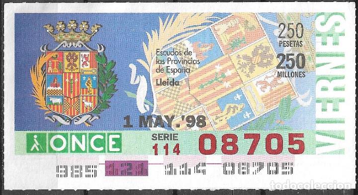 Cupones ONCE: ONCE,ESCUDOS,LERIDA,01/05/1998. - Foto 1