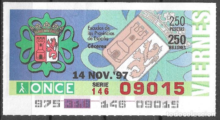 Cupones ONCE: ONCE,ESCUDOS,CACERES,14/11/1997. - Foto 1
