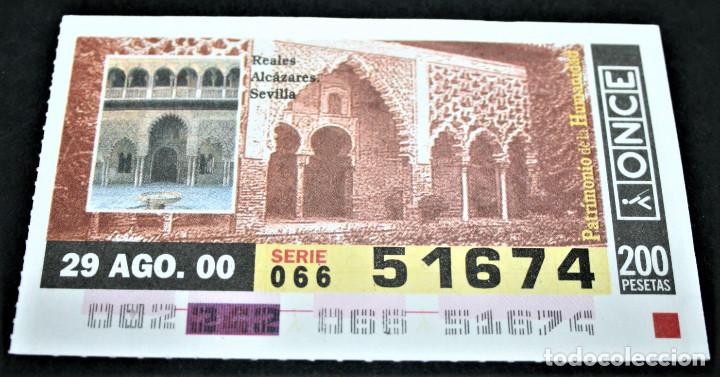 Cupones ONCE: CUP&Oacute;N ONCE - 29-AGOSTO-2000 - PATRIMONIO DE LA HUMANIDAD - REALES ALC&Aacute;ZARES SEVILLA
