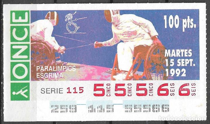 Cupones ONCE: ONCE,PARALIMPICOS,ESGRIMA,15/09/1992. - Foto 1