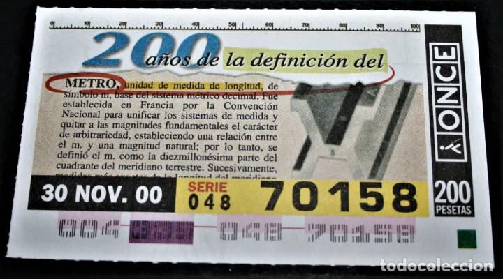 Cupones ONCE: CUP&Oacute;N ONCE - 30-NOVIEMBRE-2000 - 200 A&Ntilde;OS DE LA DEFINICI&Oacute;N DEL METRO