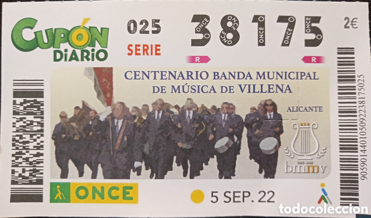Billets ONCE: CUP&Oacute;N ONCE. CENTENARIO BANDA MUNICIPAL DE VILLENA. ALICANTE.