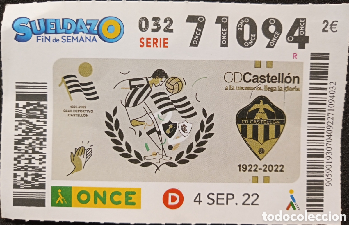 Cupones ONCE: CUP&Oacute;N ONCE. CD CASTELL&Oacute;N. CENTENARIO - Foto 1
