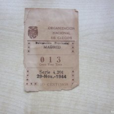 Cupones ONCE: CUPÓN ORGANIZACIÓN NACIONAL DE CIEGOS NÚMERO 013 1944 MADRID. Lote 367756361