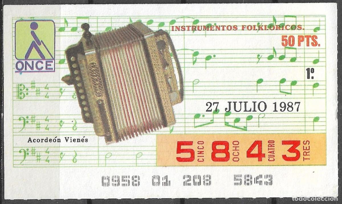 Cupones ONCE: ONCE,INSTRUMENTOS MUSICALES,27/07/87. - Foto 1