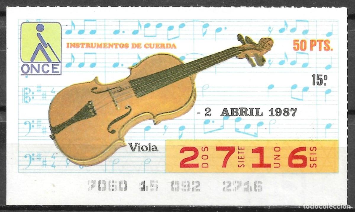 Cupones ONCE: ONCE,INSTRUMENTOS MUSICALES,02/04/87. - Foto 1