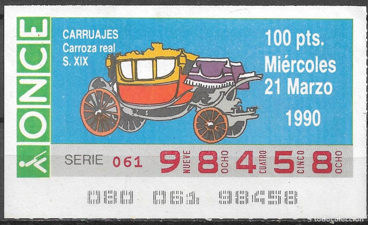 Cupones ONCE: ONCE,CARRUAJES,21/03/90. - Foto 1