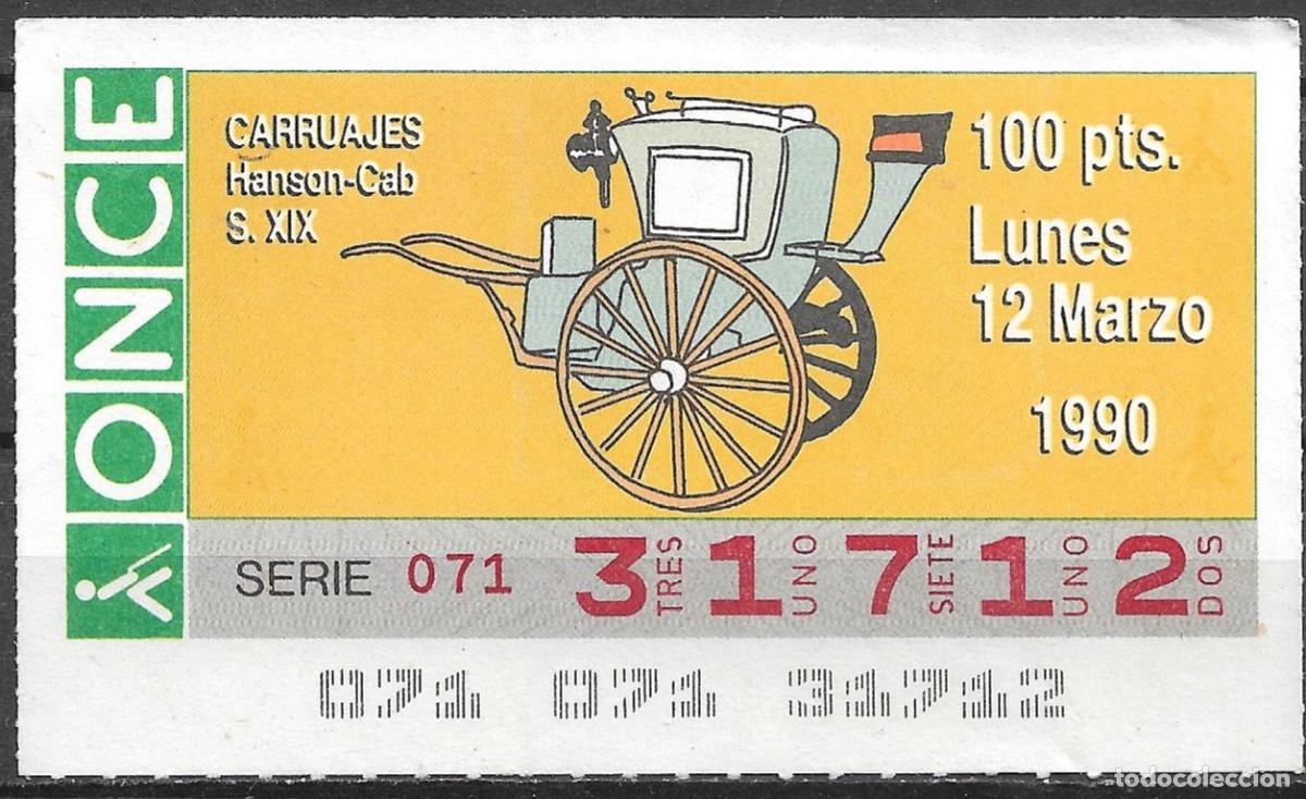 Cupones ONCE: ONCE,CARRUAJES,12/03/90. - Foto 1