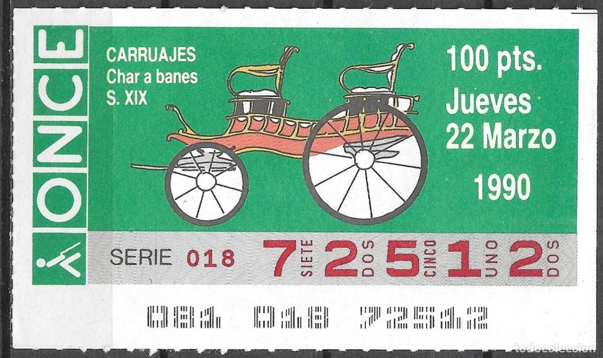 Cupones ONCE: ONCE,CARRUAJES,22/03/90. - Foto 1