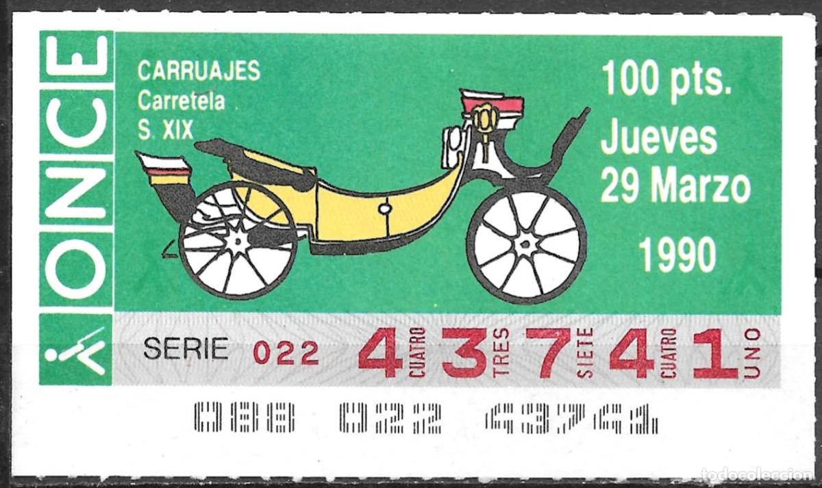 Cupones ONCE: ONCE,CARRUAJES,29/03/90. - Foto 1