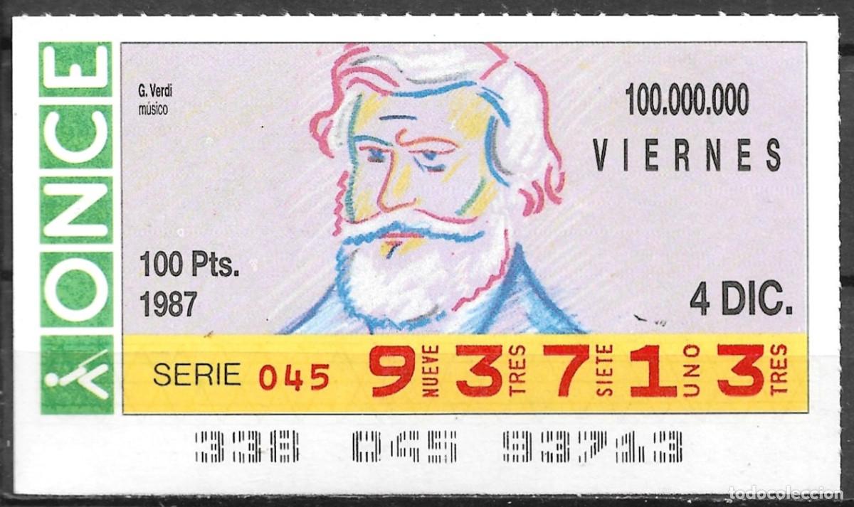 Cupones ONCE: ONCE,VERDI,04/12/87. - Foto 1