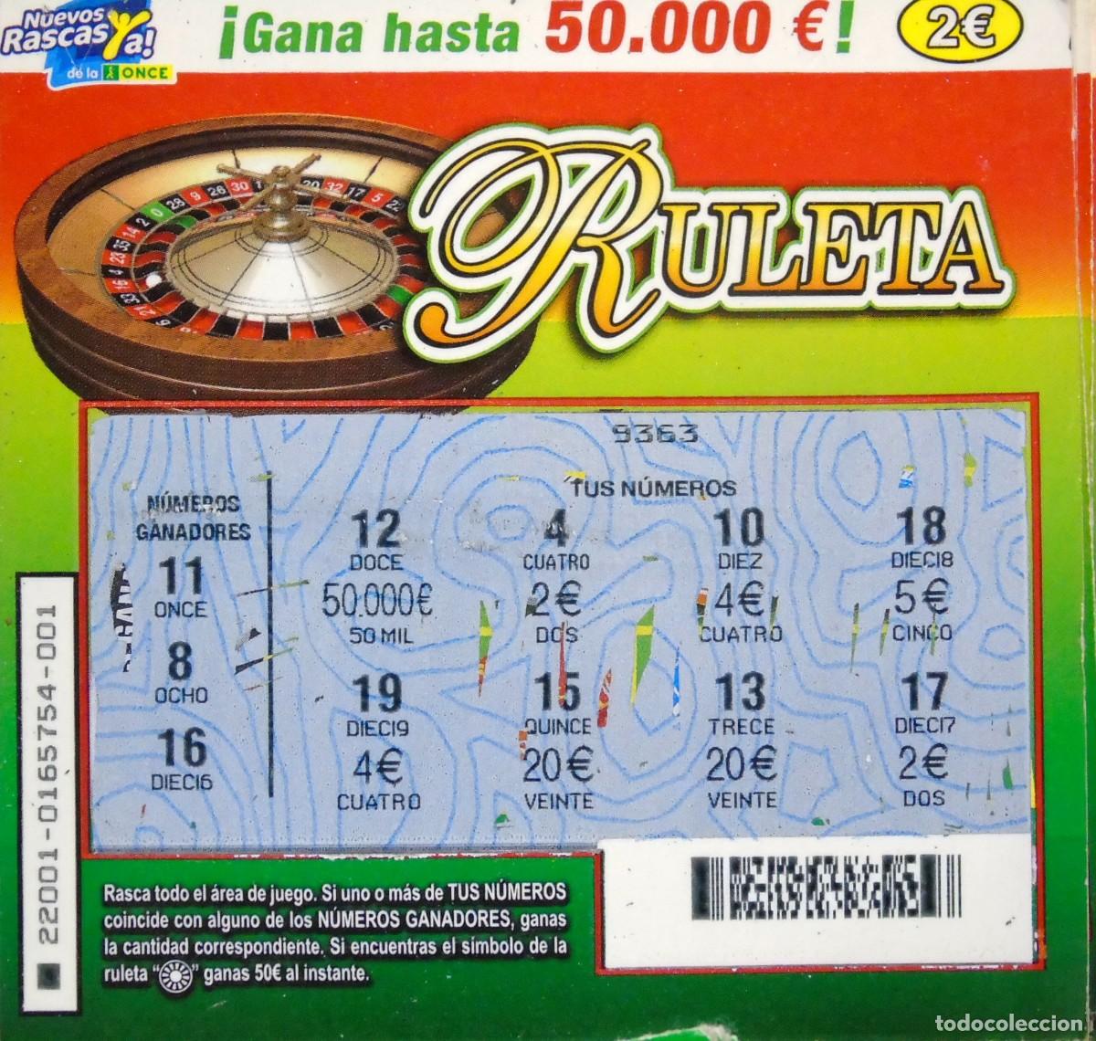 Cupones ONCE: LA RULETA DE LA ONCE TODA LA NUMERACION DEL 001 AL 50