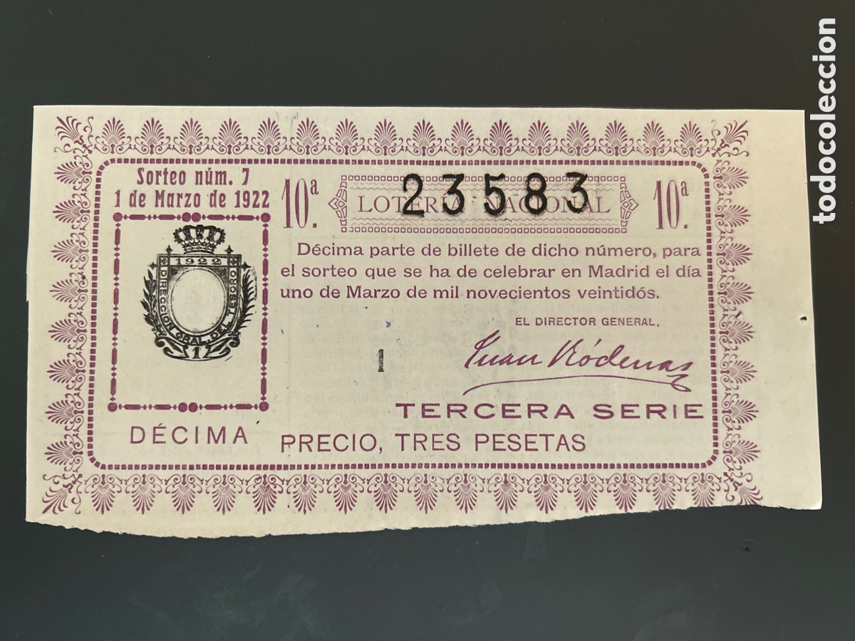 Cupones ONCE: Loteria A&ntilde;o 1922 Sorteo 7 - Foto 1