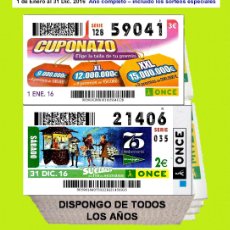 Cupones ONCE: 2016 - CUPONES DE LA ONCE / AÑO COMPLETO INCLUIDO LOS SORTEOS ESPECIALES / BUENA CALIDAD. Lote 401281939