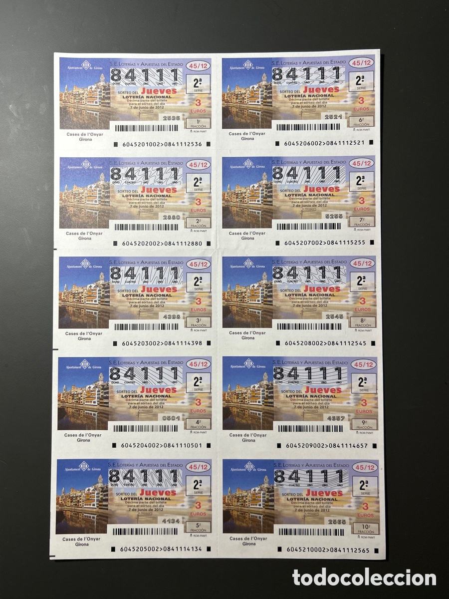 Cupones ONCE: Loteria A&ntilde;o 2012 Sorteo 45 Billete completo - Foto 1