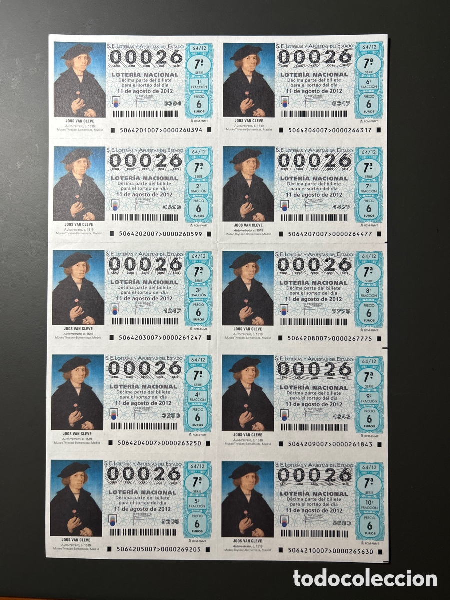 Cupones ONCE: Loteria A&ntilde;o 2012 Sorteo 64 Billete completo - Foto 1