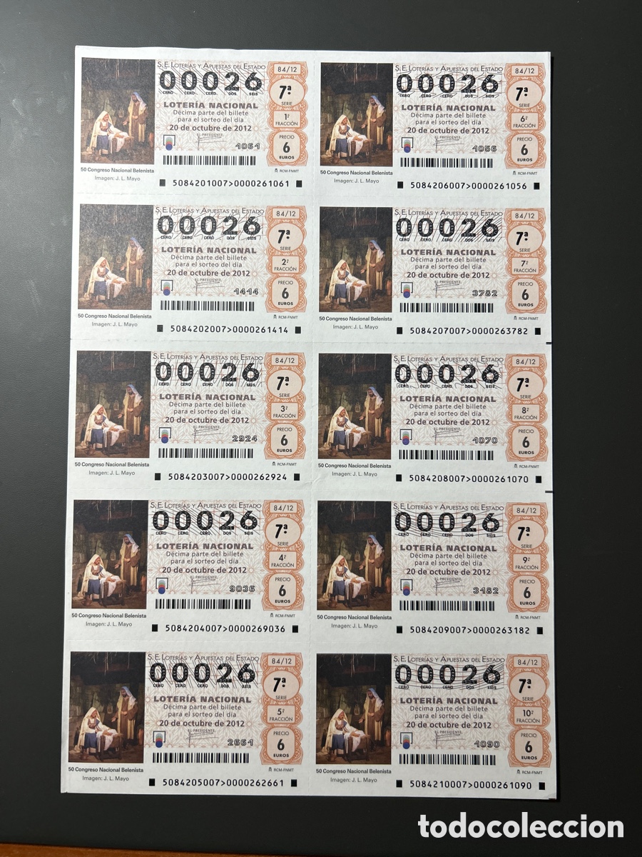 Cupones ONCE: Loteria A&ntilde;o 2012 Sorteo 84 Billete completo - Foto 1