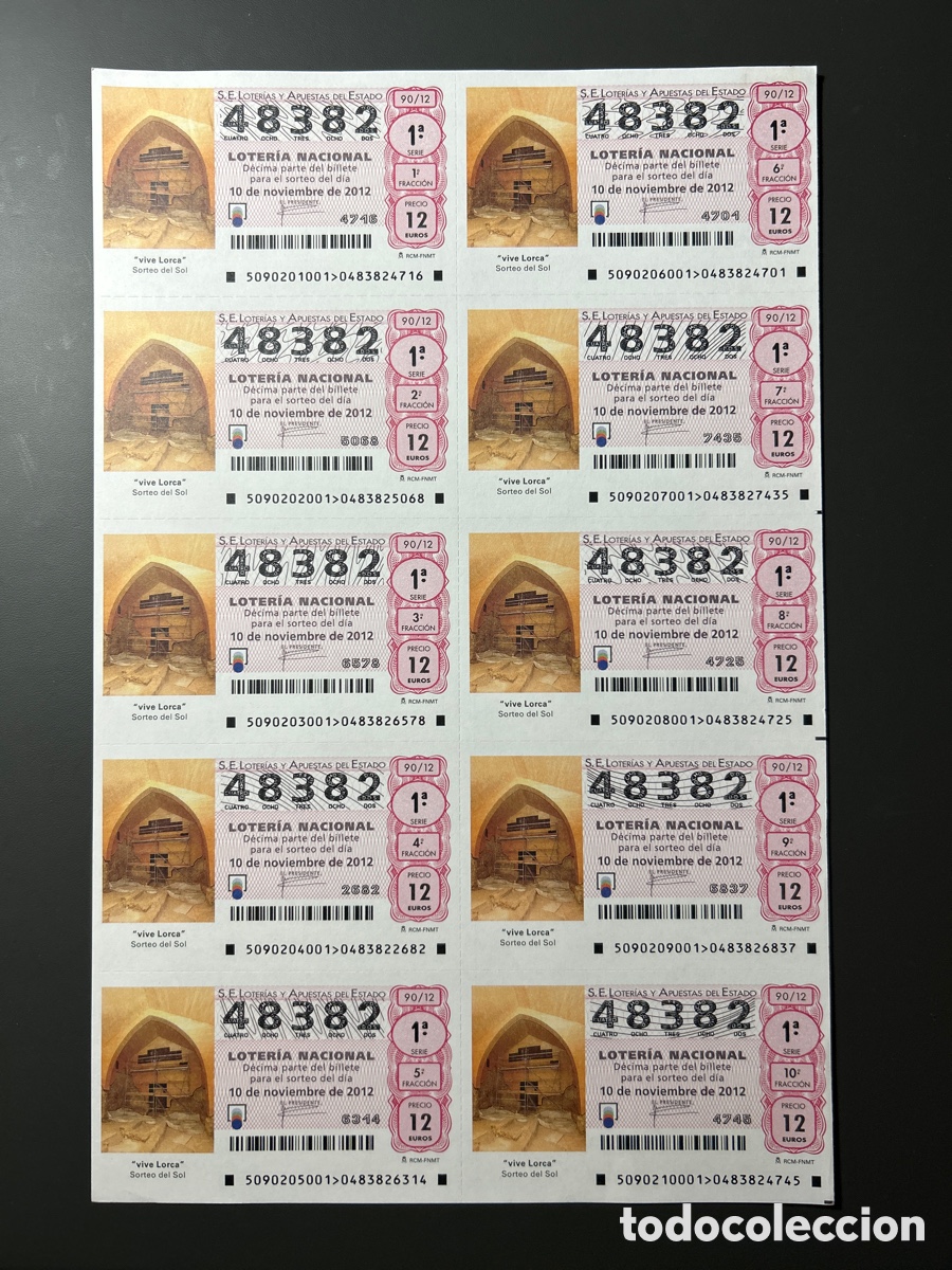 Cupones ONCE: Loteria A&ntilde;o 2012 Sorteo 90 Billete completo - Foto 1