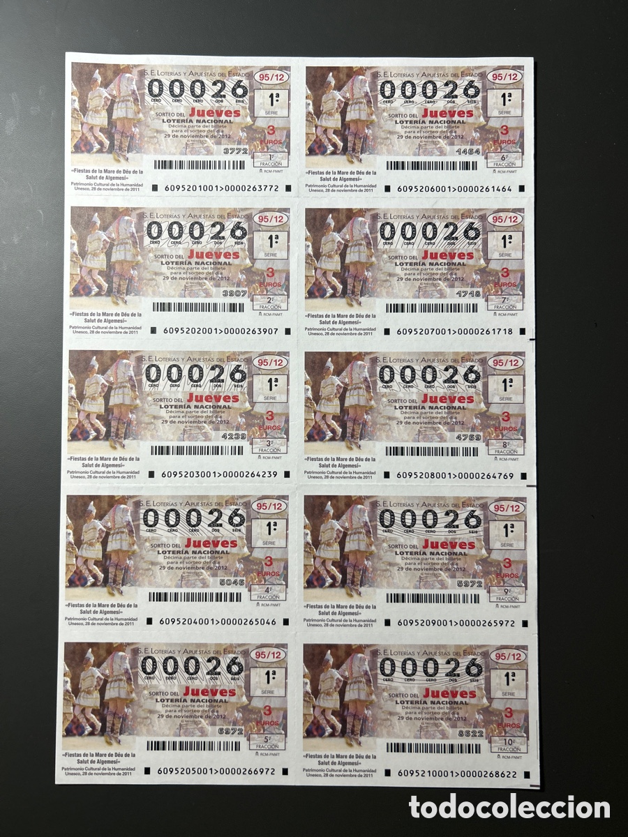 Cupones ONCE: Loteria A&ntilde;o 2012 Sorteo 95 Billete completo - Foto 1