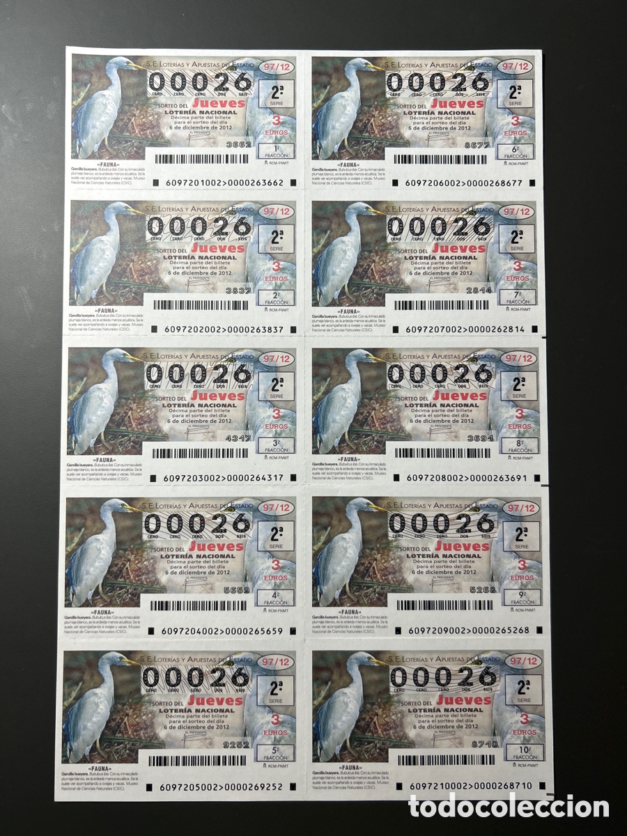 Cupones ONCE: Loteria A&ntilde;o 2012 Sorteo 97 Billete completo - Foto 1