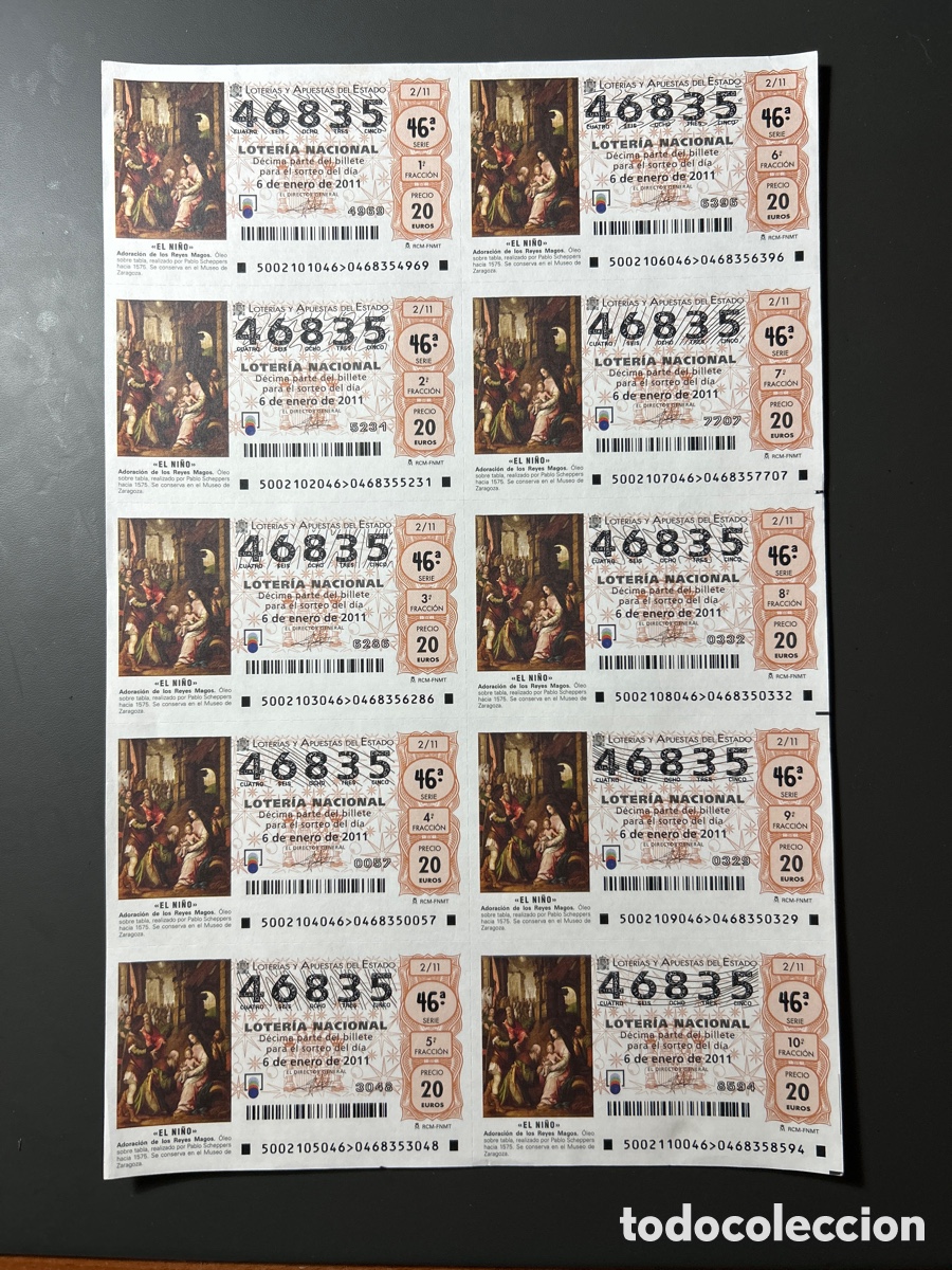 Cupones ONCE: Loteria A&ntilde;o 2011 Sorteo 2 Billete completo - Foto 1