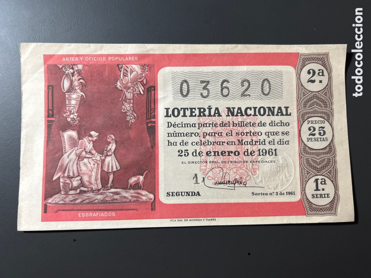 Cupones ONCE: Loteria A&ntilde;o 1961 Sorteo 3 - Foto 1