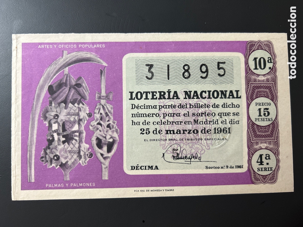 Cupones ONCE: Loteria A&ntilde;o 1961 Sorteo 9 - Foto 1