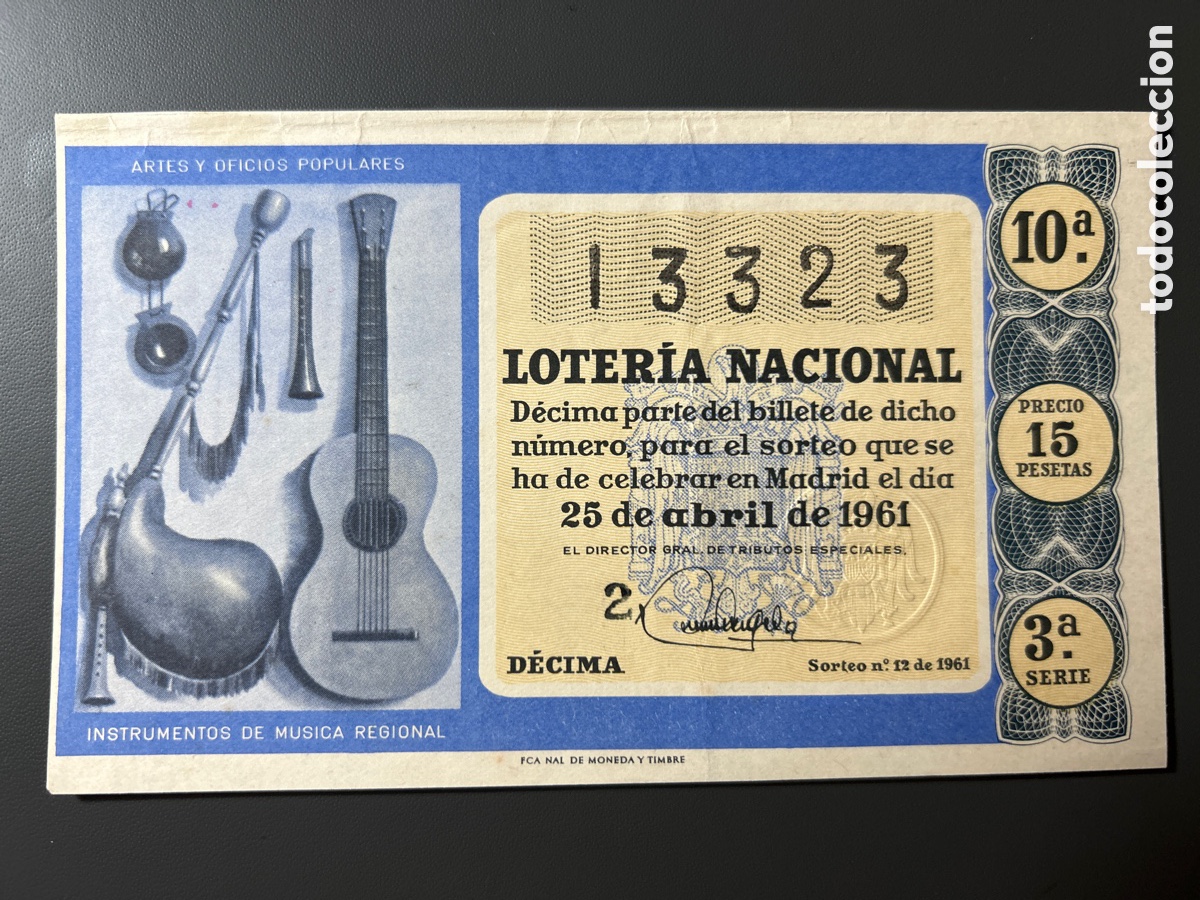 Cupones ONCE: Loteria A&ntilde;o 1961 Sorteo 12 - Foto 1