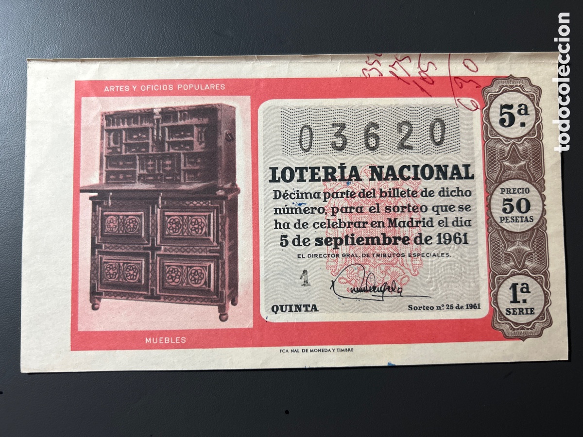Cupones ONCE: Loteria A&ntilde;o 1961 Sorteo 25 - Foto 1
