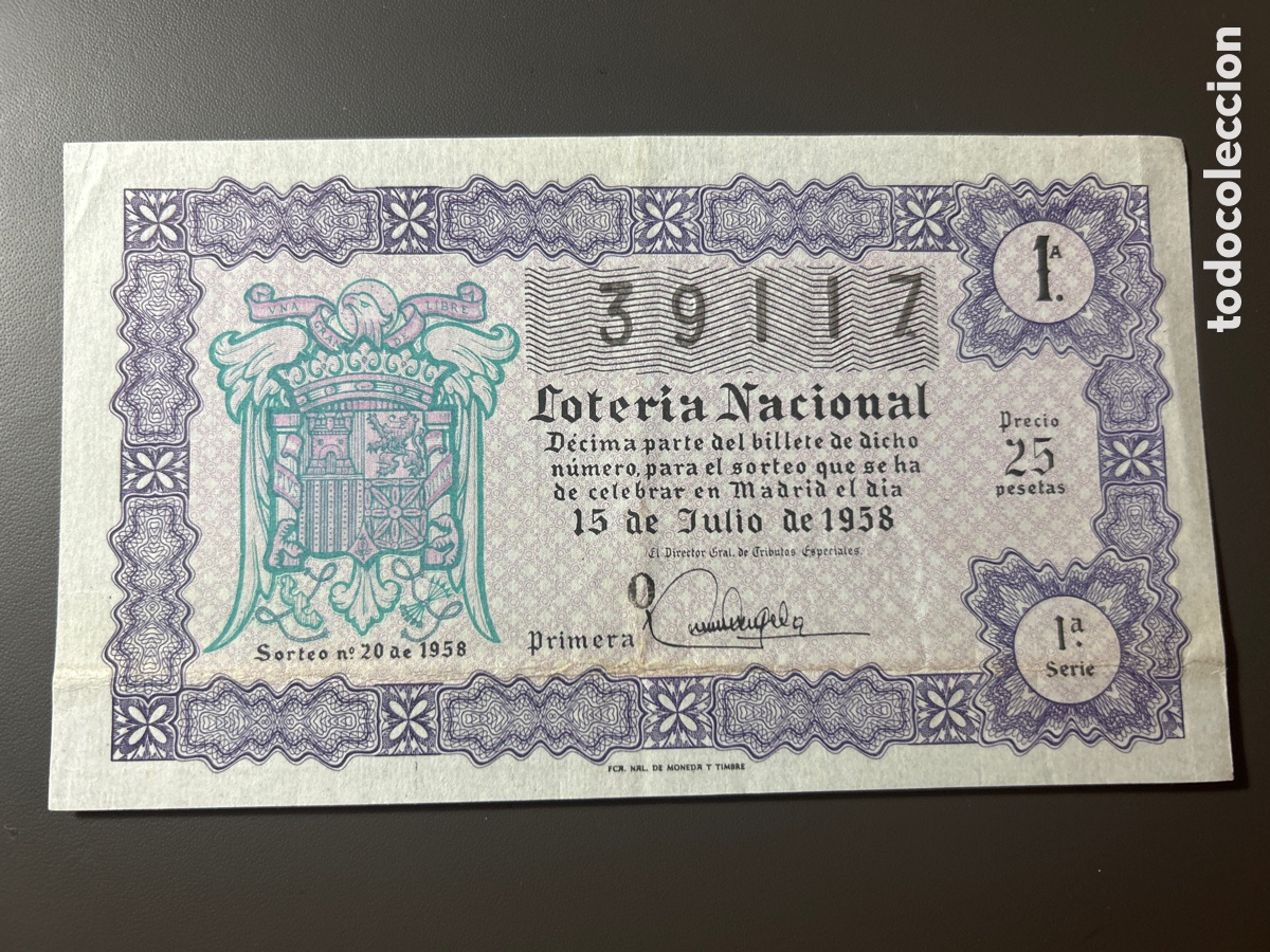 Cupones ONCE: Loteria A&ntilde;o 1958 Sorteo 20 - Foto 1