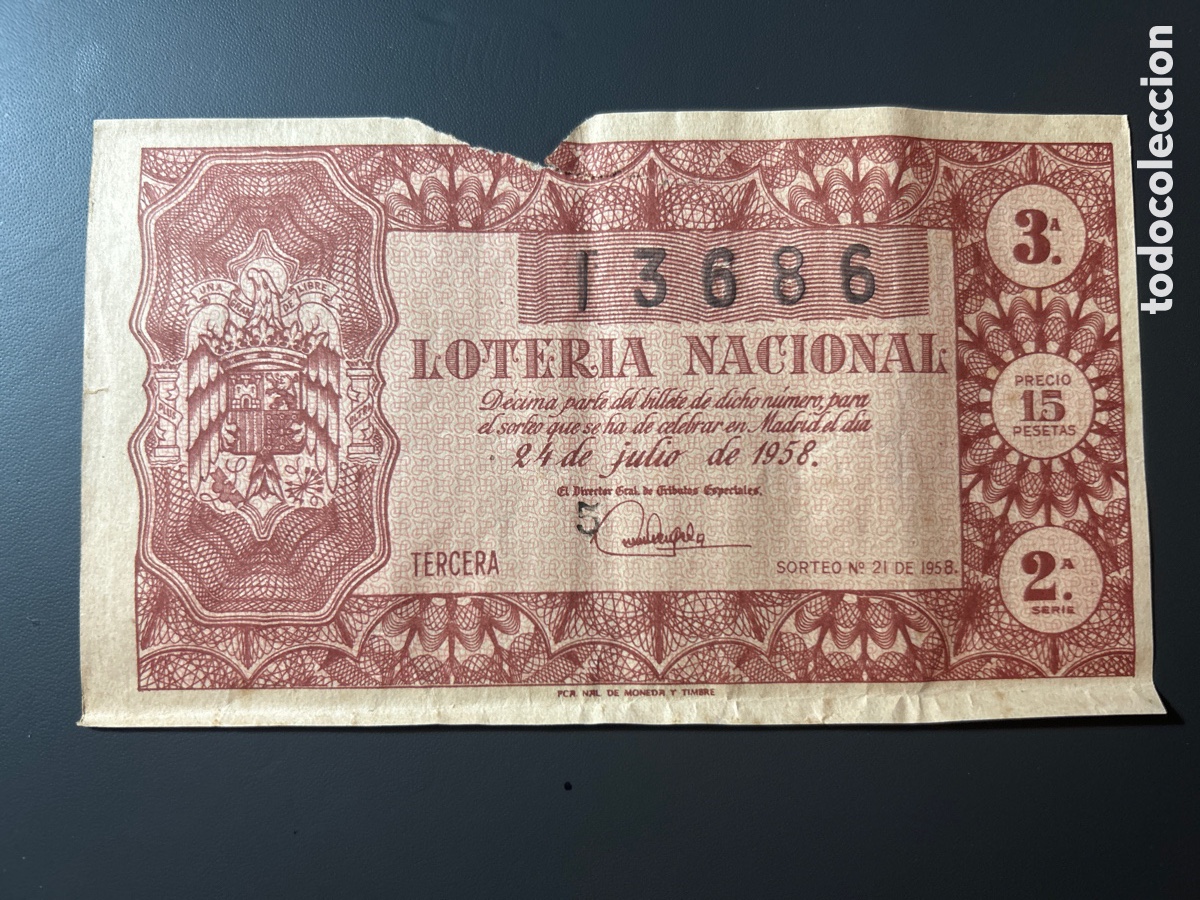 Cupones ONCE: Loteria A&ntilde;o 1958 Sorteo 21 - Foto 1