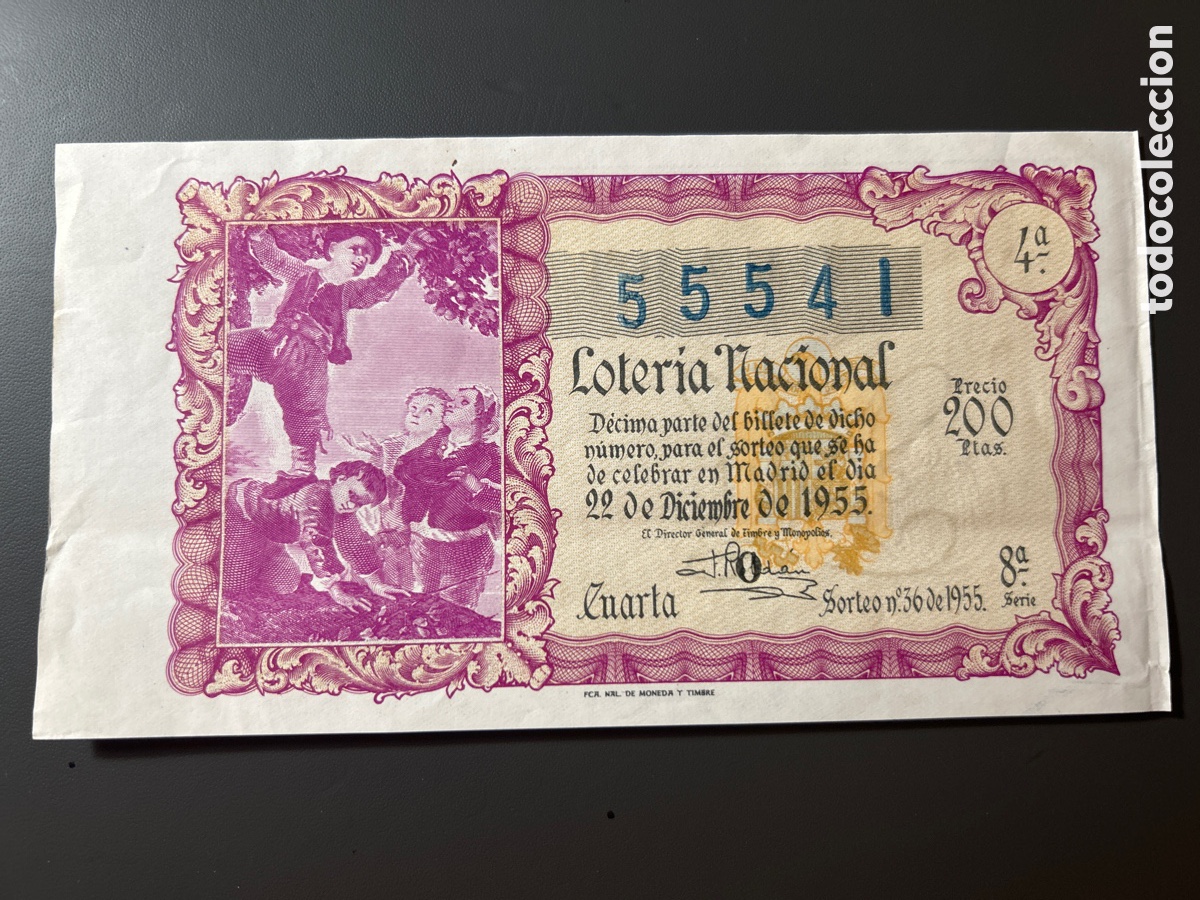 Cupones ONCE: Loteria A&ntilde;o 1955 Sorteo 36 Navidad - Foto 1