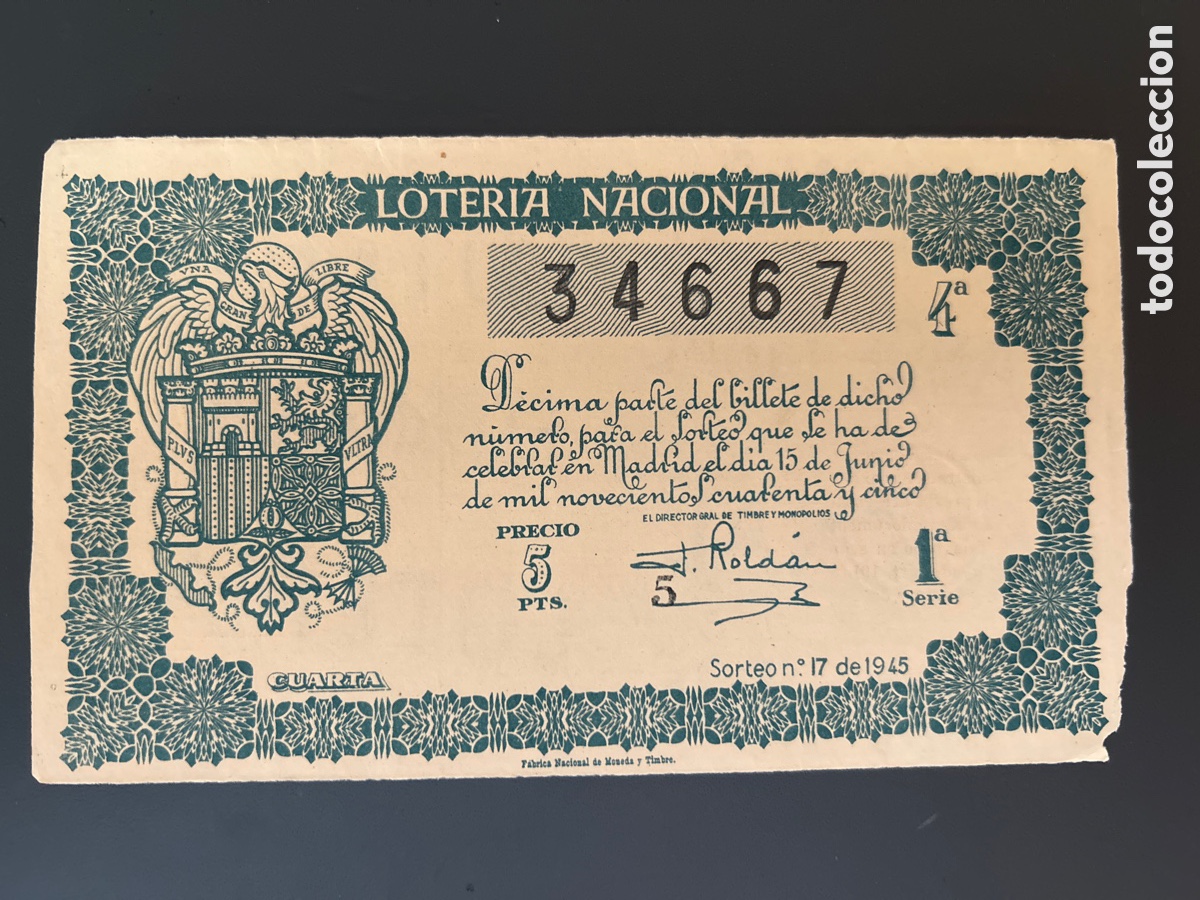 Cupones ONCE: Loteria A&ntilde;o 1945 Sorteo 17 - Foto 1