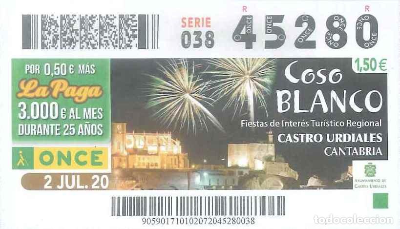 Cupones ONCE: CUPON ONCE - LOTERIA - 45280 - 2 JULIO 2020 - COSO BLANCO - CASTRO URDIALES (CANTABRIA)