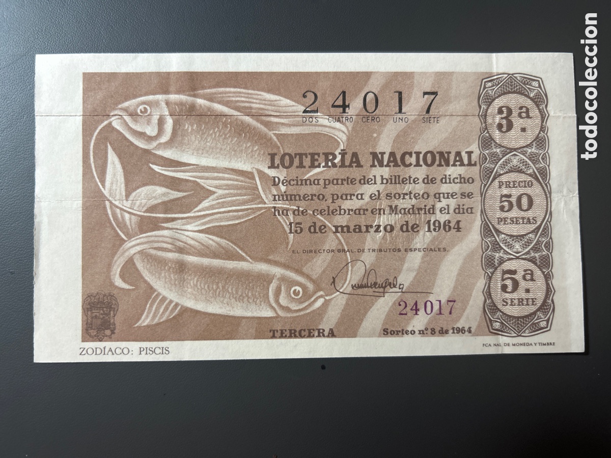 Cupones ONCE: Loteria A&ntilde;o 1964 Sorteo 8 - Foto 1