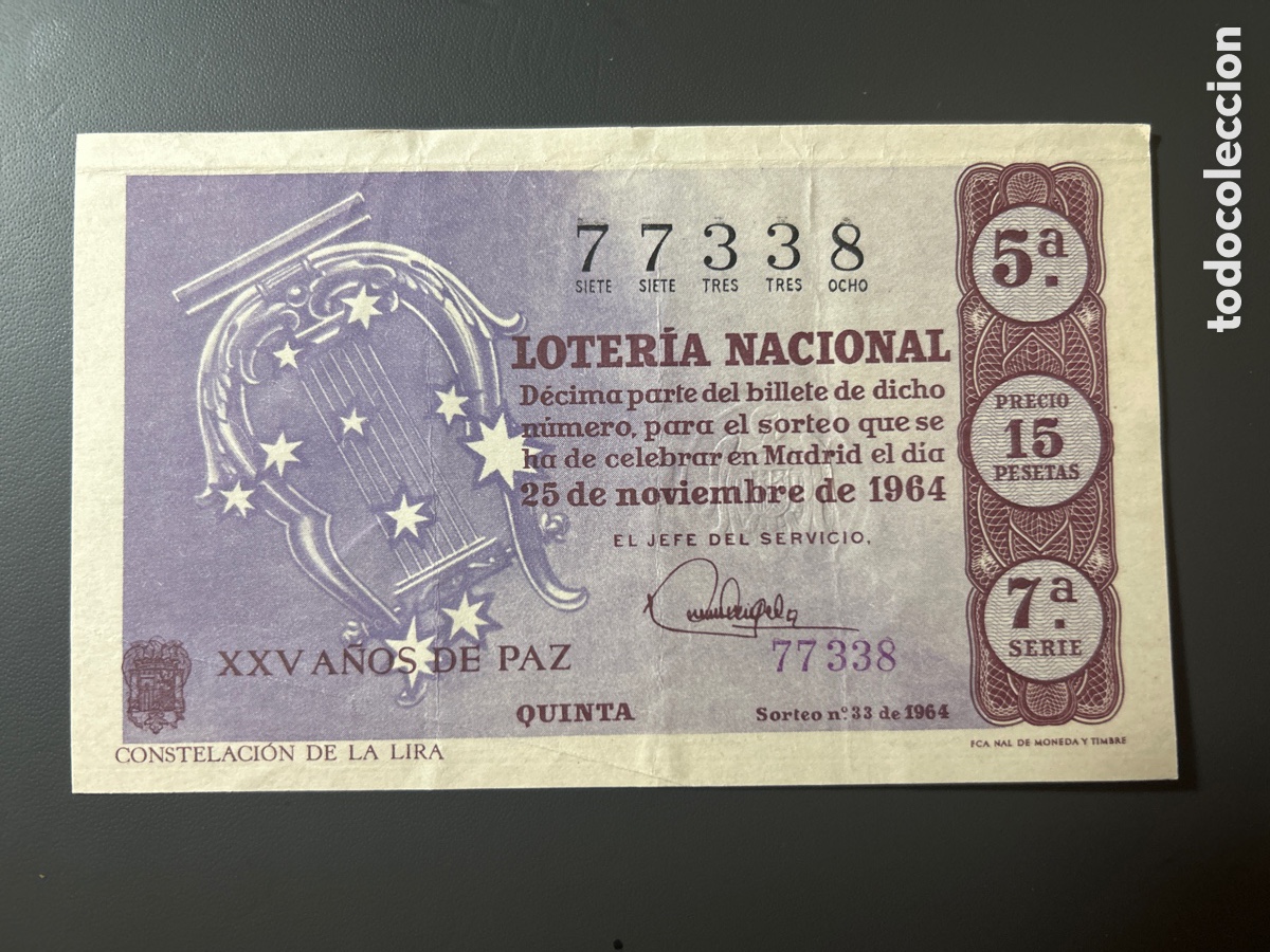 Cupones ONCE: Loteria A&ntilde;o 1964 Sorteo 33 - Foto 1
