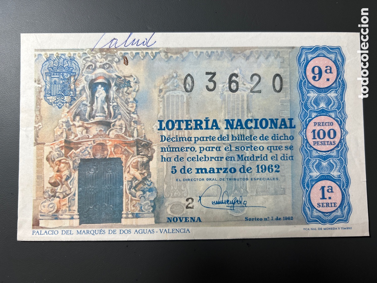 Cupones ONCE: Loteria A&ntilde;o 1962 Sorteo 7 - Foto 1