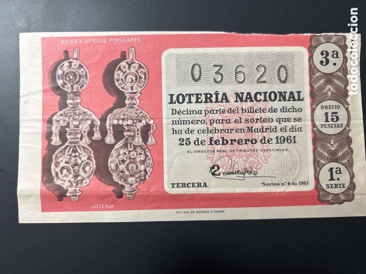 Cupones ONCE: Loteria A&ntilde;o 1961 Sorteo 6 - Foto 1