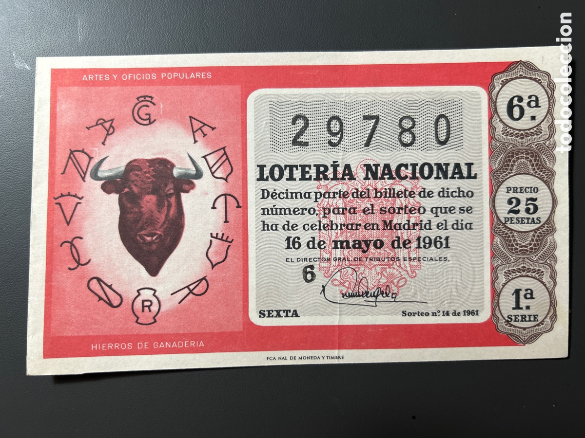 Cupones ONCE: Loteria A&ntilde;o 1961 Sorteo 14 - Foto 1