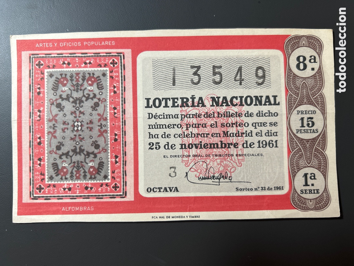 Cupones ONCE: Loteria A&ntilde;o 1961 Sorteo 33 - Foto 1