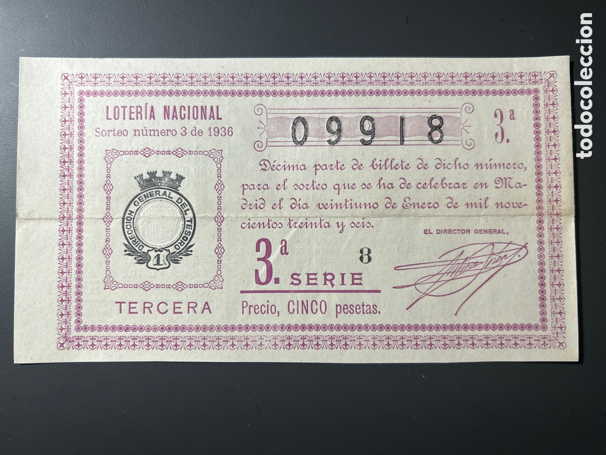Cupones ONCE: Loteria A&ntilde;o 1936 Sorteo 3 - Foto 1