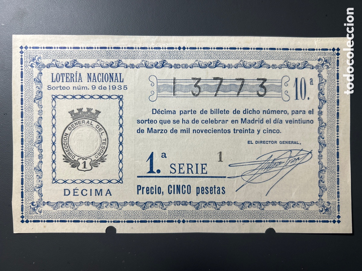 Cupones ONCE: Loteria A&ntilde;o 1935 Sorteo 9 - Foto 1