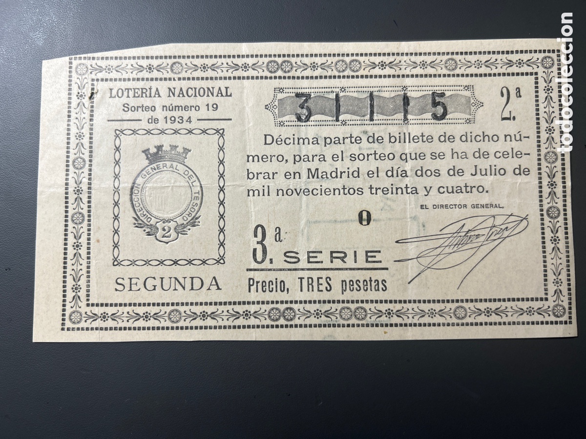 Cupones ONCE: Loteria A&ntilde;o 1934 Sorteo 19 - Foto 1