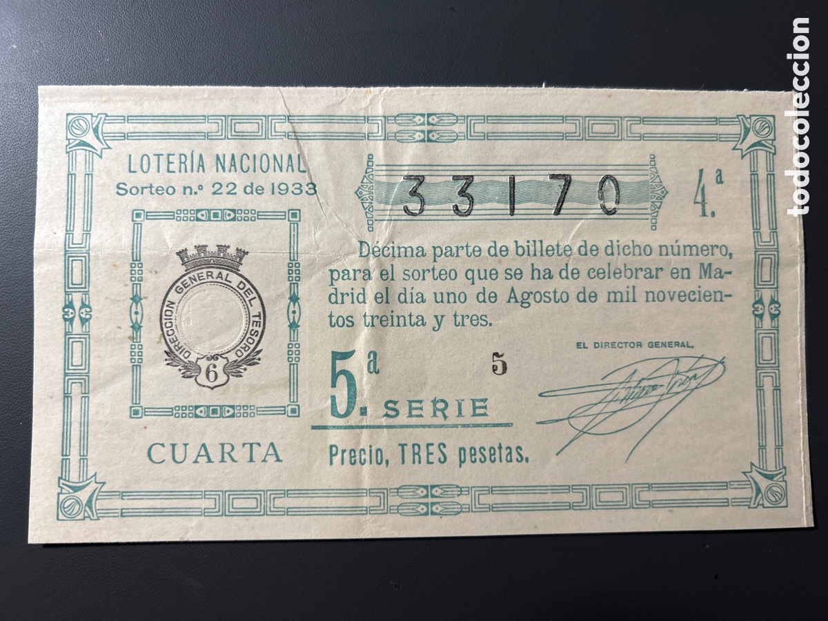 Cupones ONCE: Loteria A&ntilde;o 1933 Sorteo 22 - Foto 1