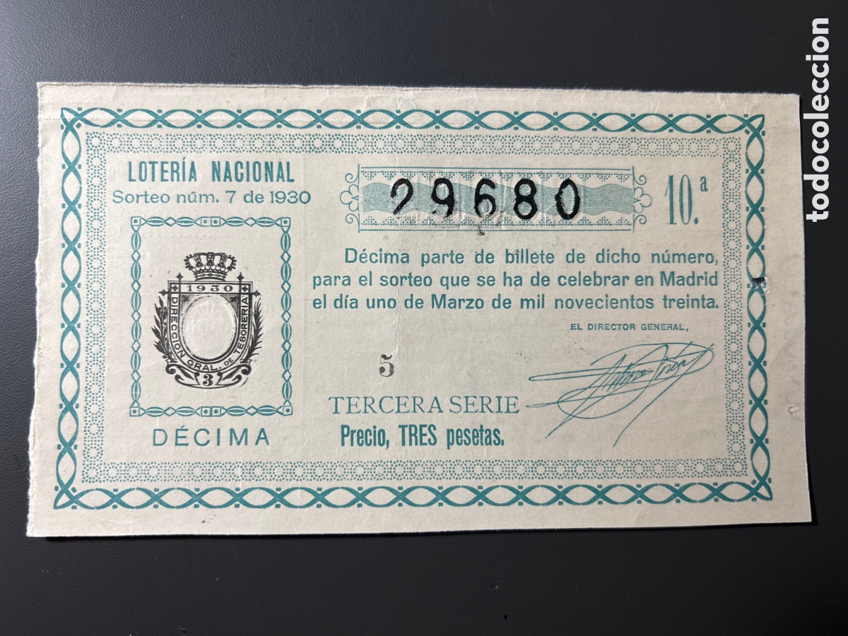 Cupones ONCE: Loteria A&ntilde;o 1930 Sorteo 7 - Foto 1