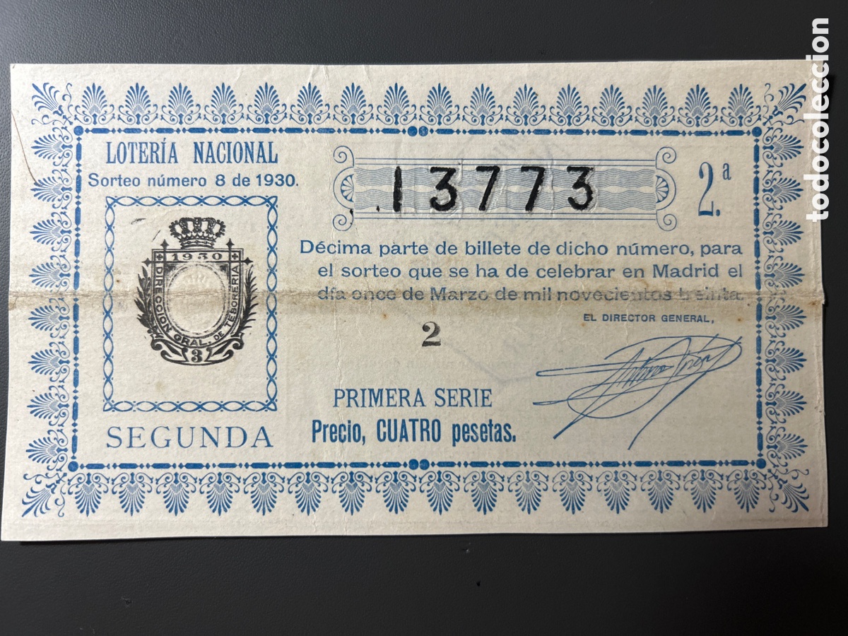 Cupones ONCE: Loteria A&ntilde;o 1930 Sorteo 8 - Foto 1