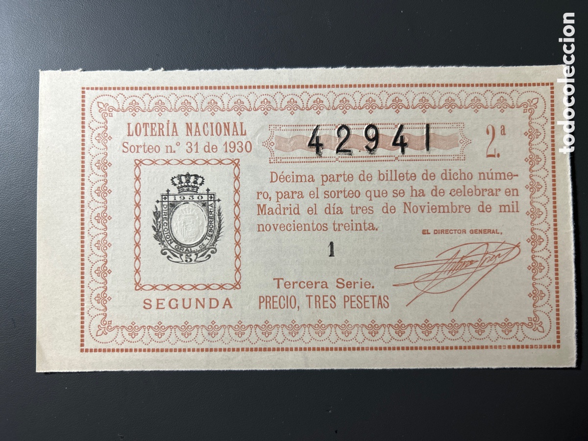 Cupones ONCE: Loteria A&ntilde;o 1930 Sorteo 31 - Foto 1